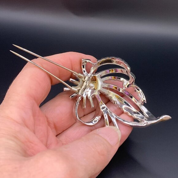 Vintage Rhinestone Fur Clip Brooch Gorgeous Baguette & Round Stones J289 - Picture 6 of 8